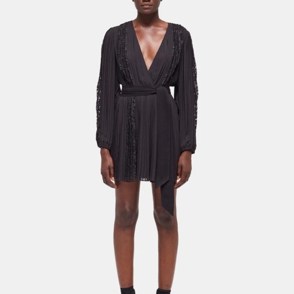 NWT The Kooples Lace Trim Pleated Belted Mini Dress Size Small - Picture 1 of 3